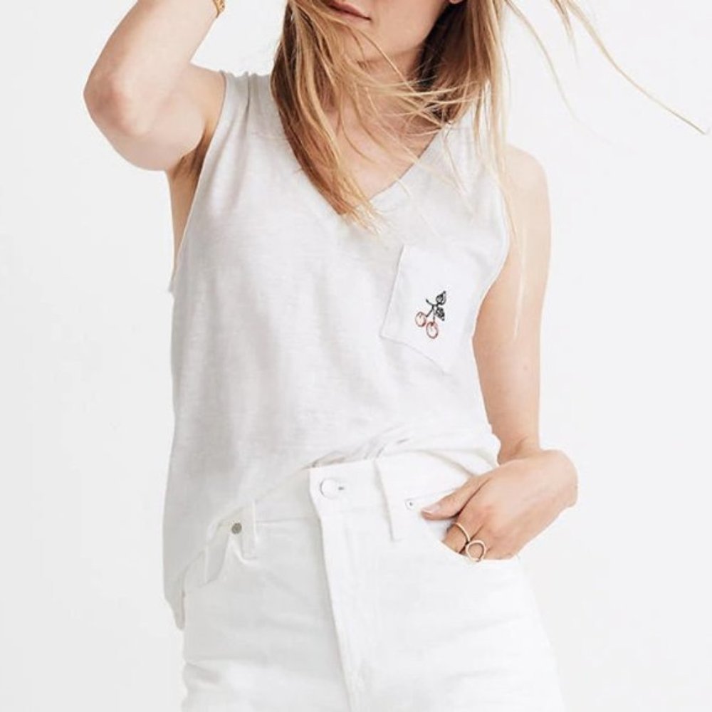Madewell Plus Cherry Cotton Pocket V-Neck Tank 2X